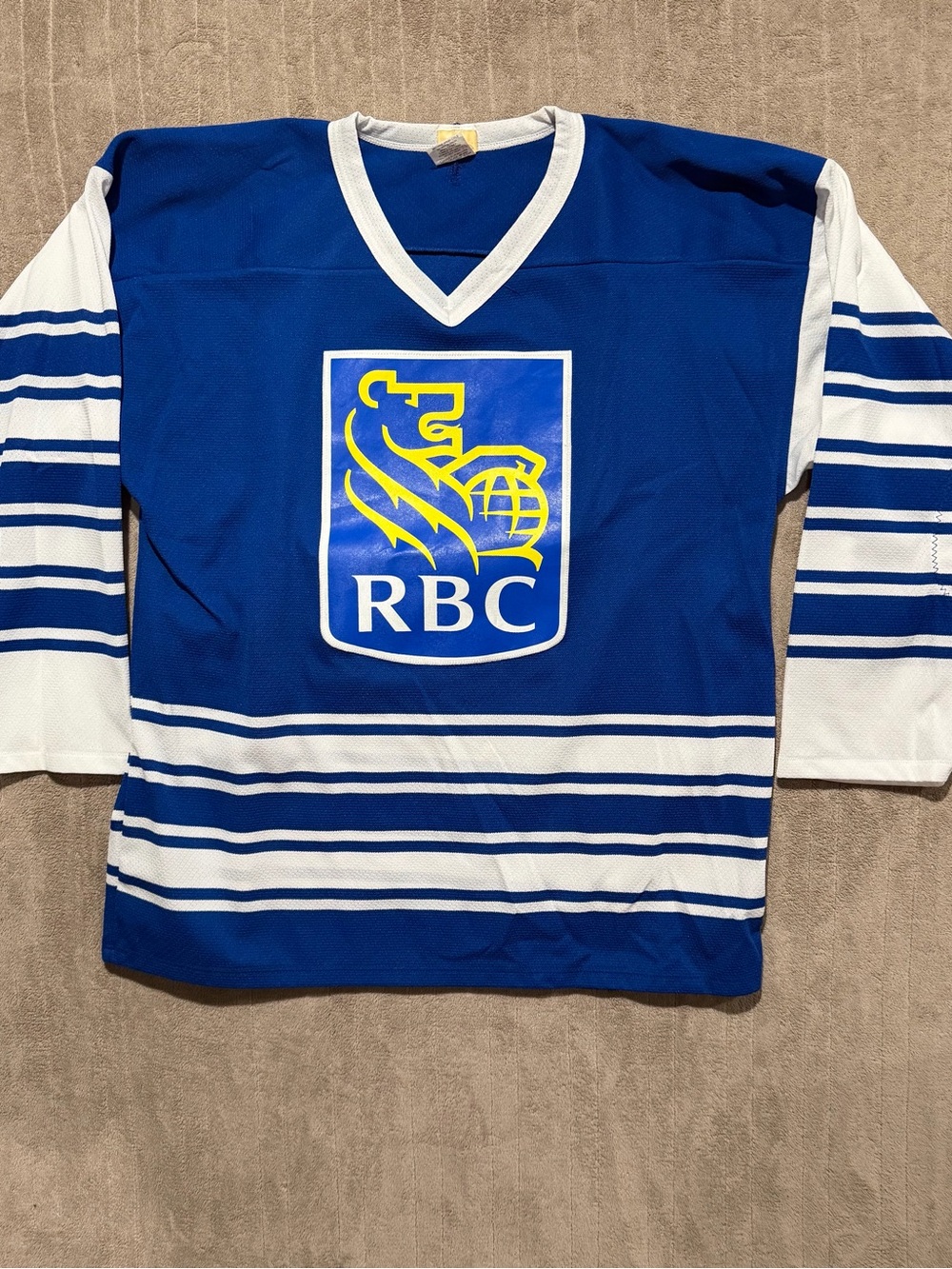 Vintage Men’s RBC Hockey Jersey Athletic Knit Made In Canada Large Blue Yellow